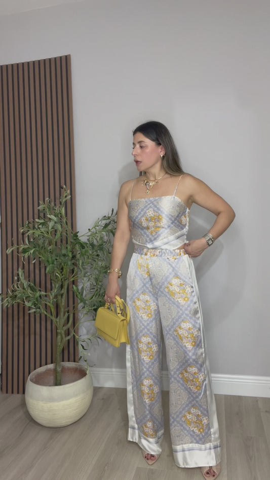 Printed Satin Two-Piece Set - 33118