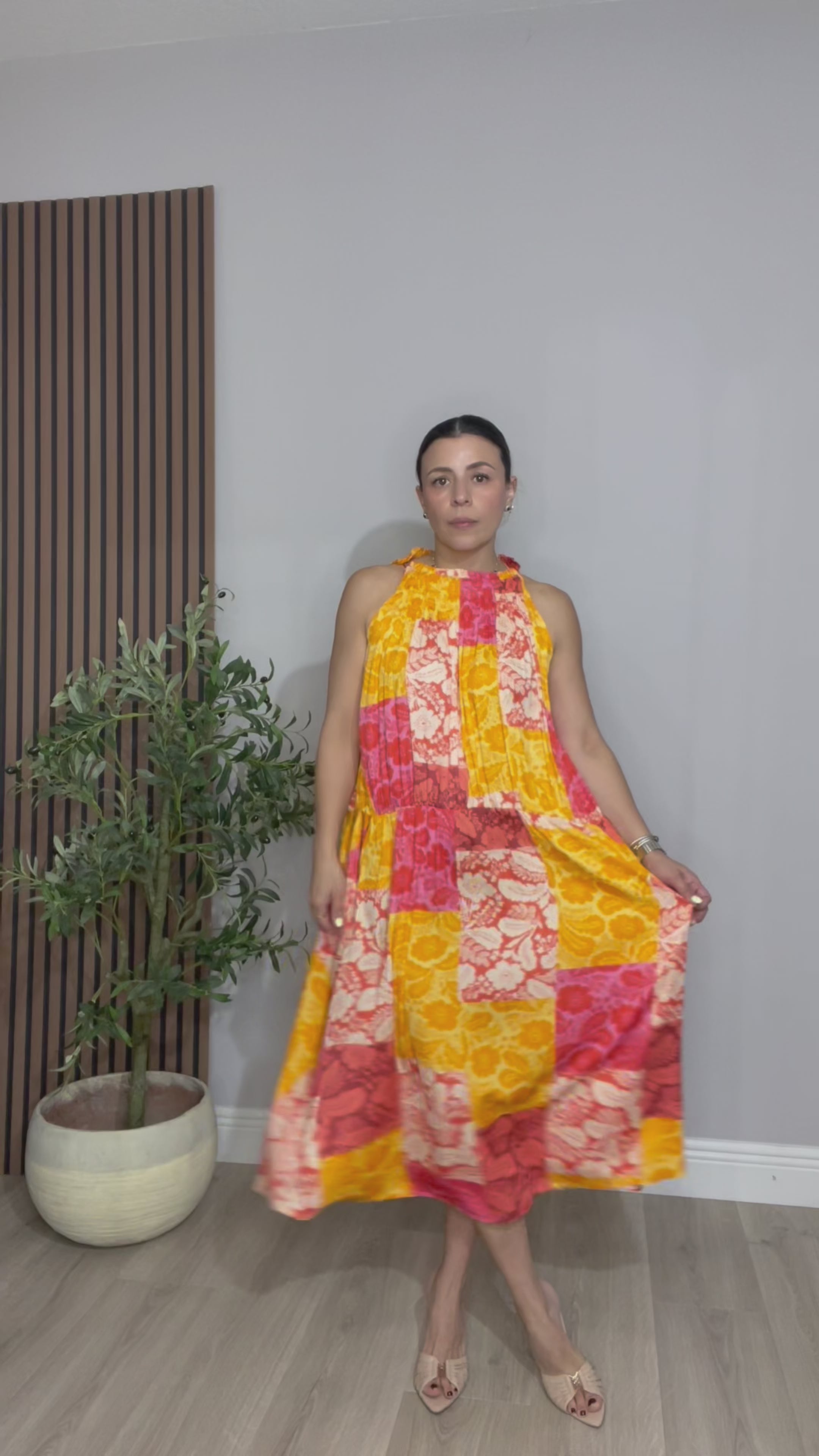 Colorful Patchwork Halter Midi Dress - 33243