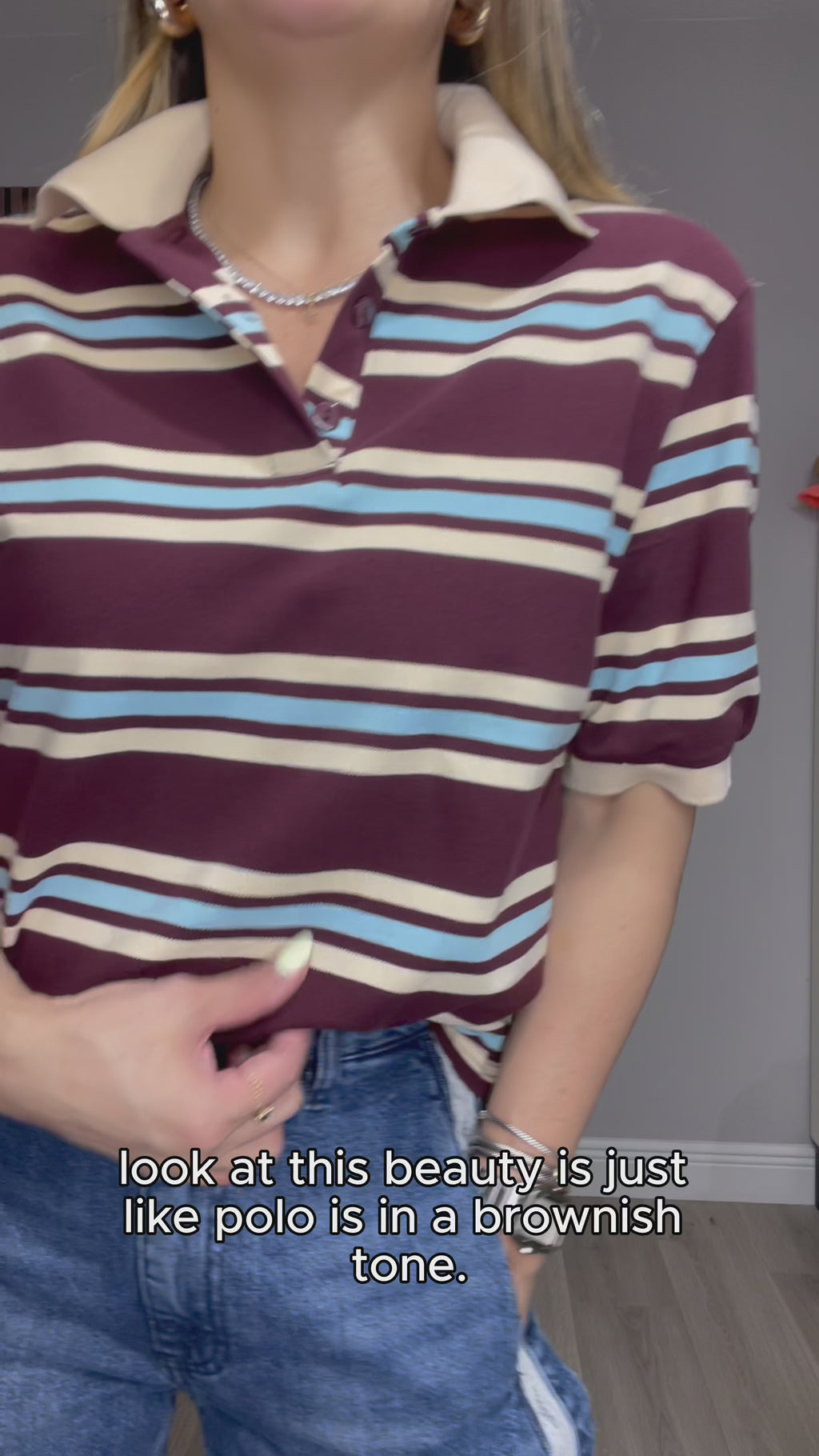 Striped Knit Polo Top - 33359