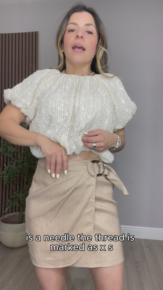 Beige Wrap Mini Skirt with Side Tie - 33335