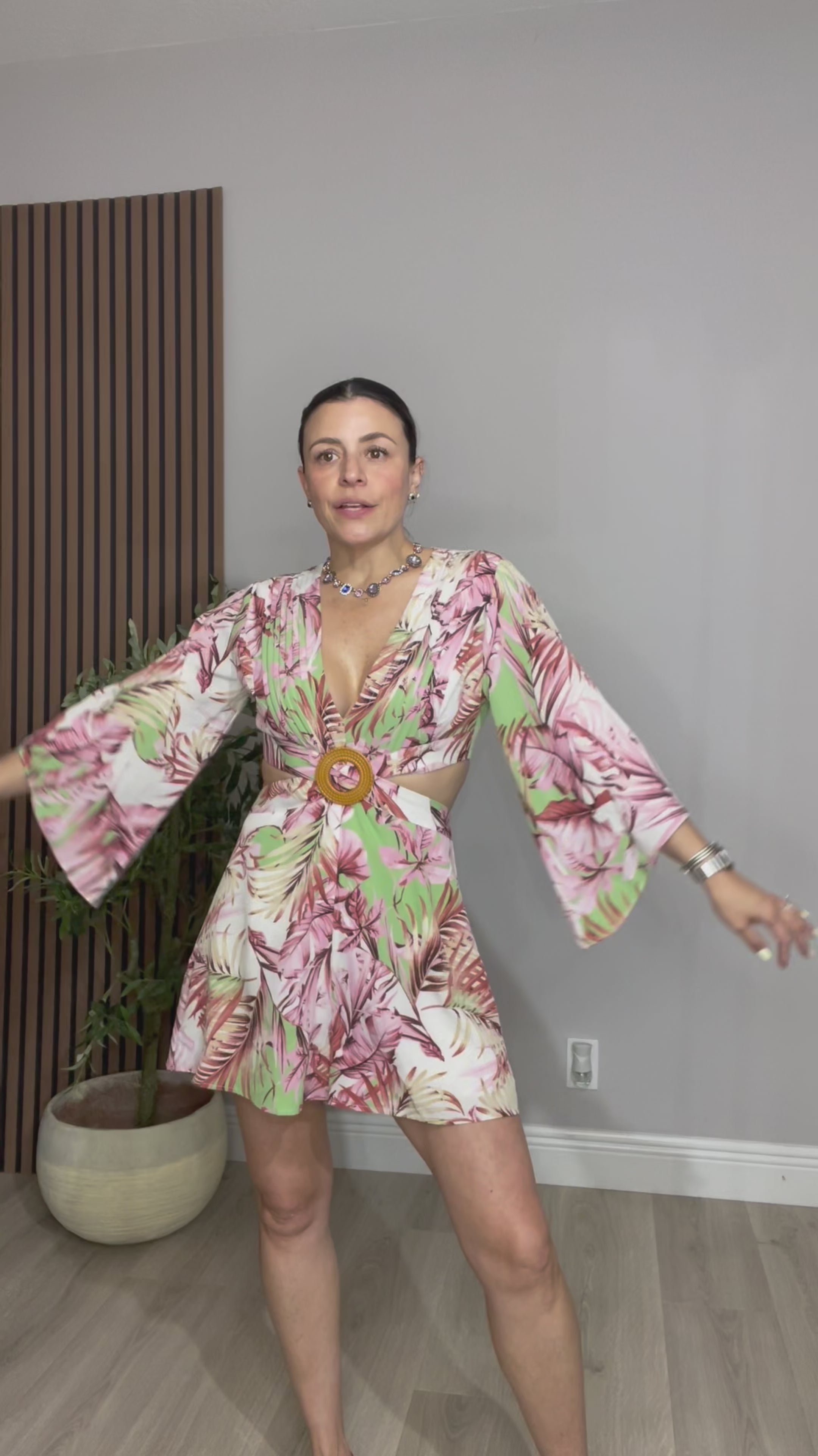 Tropical Print Cut-Out Ring Romper - 32744