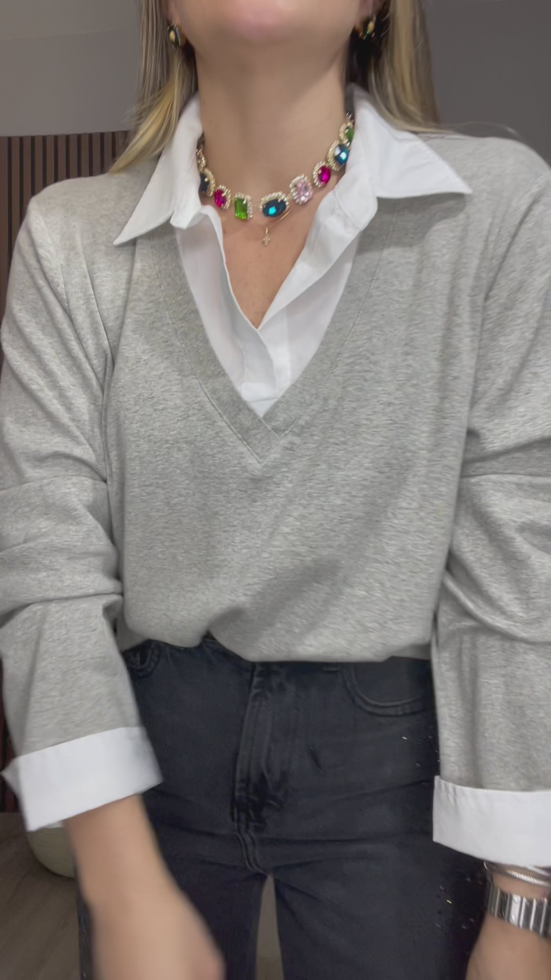 Layered V-Neck Sweater - 33514