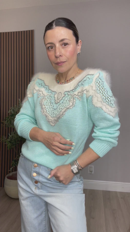 Mint Knit Sweater with Lace Detail - 33215